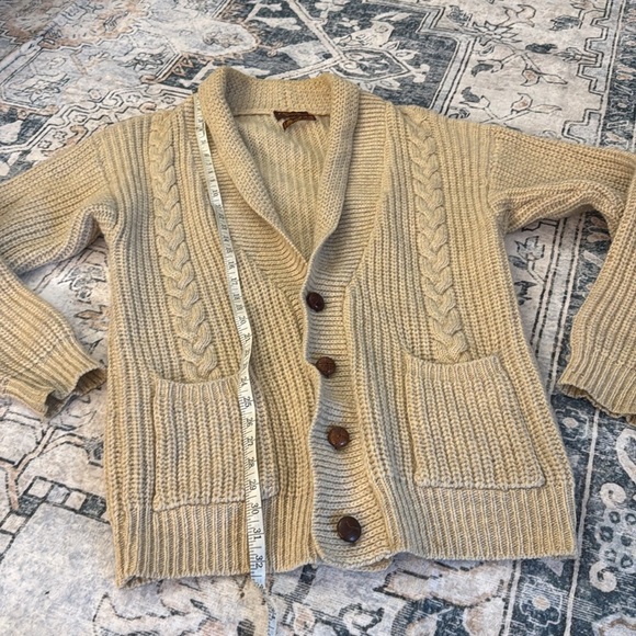 Vintage wool Tan Cable Knit Cardigan with leather buttons by preferred stock - Picture 2 of 15
